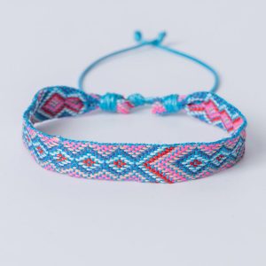 Adjustable Blue Pink And Red Woven Macrame Southwestern Style Festival Bracelet Coastal Cowgirl